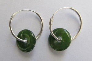 Greenstone Jade Disc Earrings - Small Sterling Silver