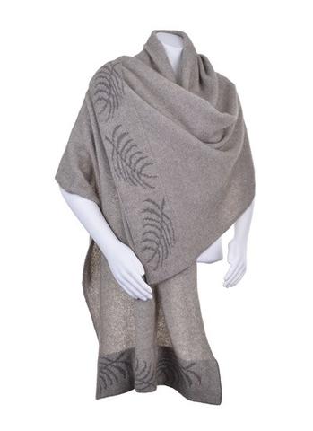Fern Design Edge Pashmina Wrap Possum Fur and Merino Wool