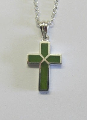 Greenstone Jade and Sterling Silver Cross